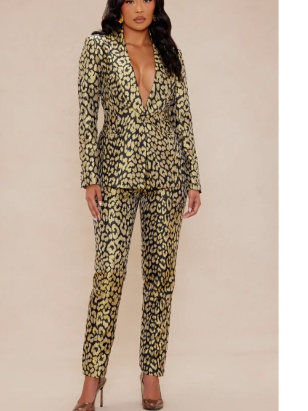 Fashion Nova NWT Gold and Black Leopard-Print Pant Set
